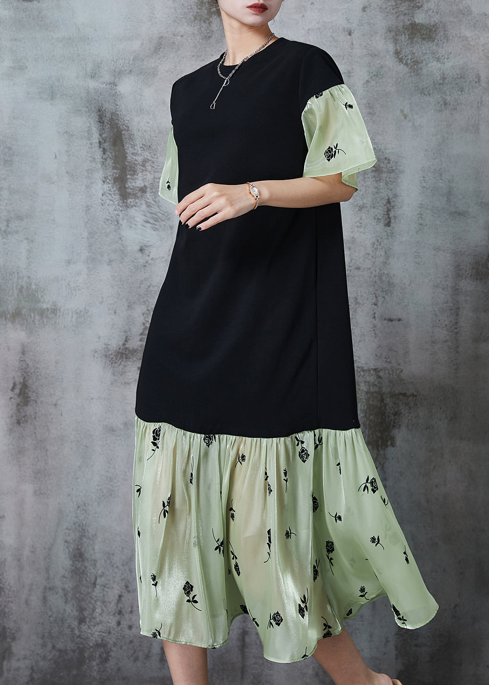 Art Black Oversized Patchwork Organza Cotton Dresses Summer