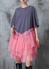 Art Grey Oversized Patchwork Tulle Dress Summer