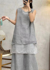 Art Grey Solid Side Open Cotton Tank Summer