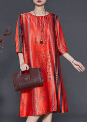 Art Orange Oversized Print Linen Maxi Dresses Summer