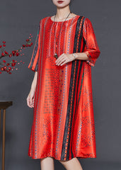 Art Orange Oversized Print Linen Maxi Dresses Summer