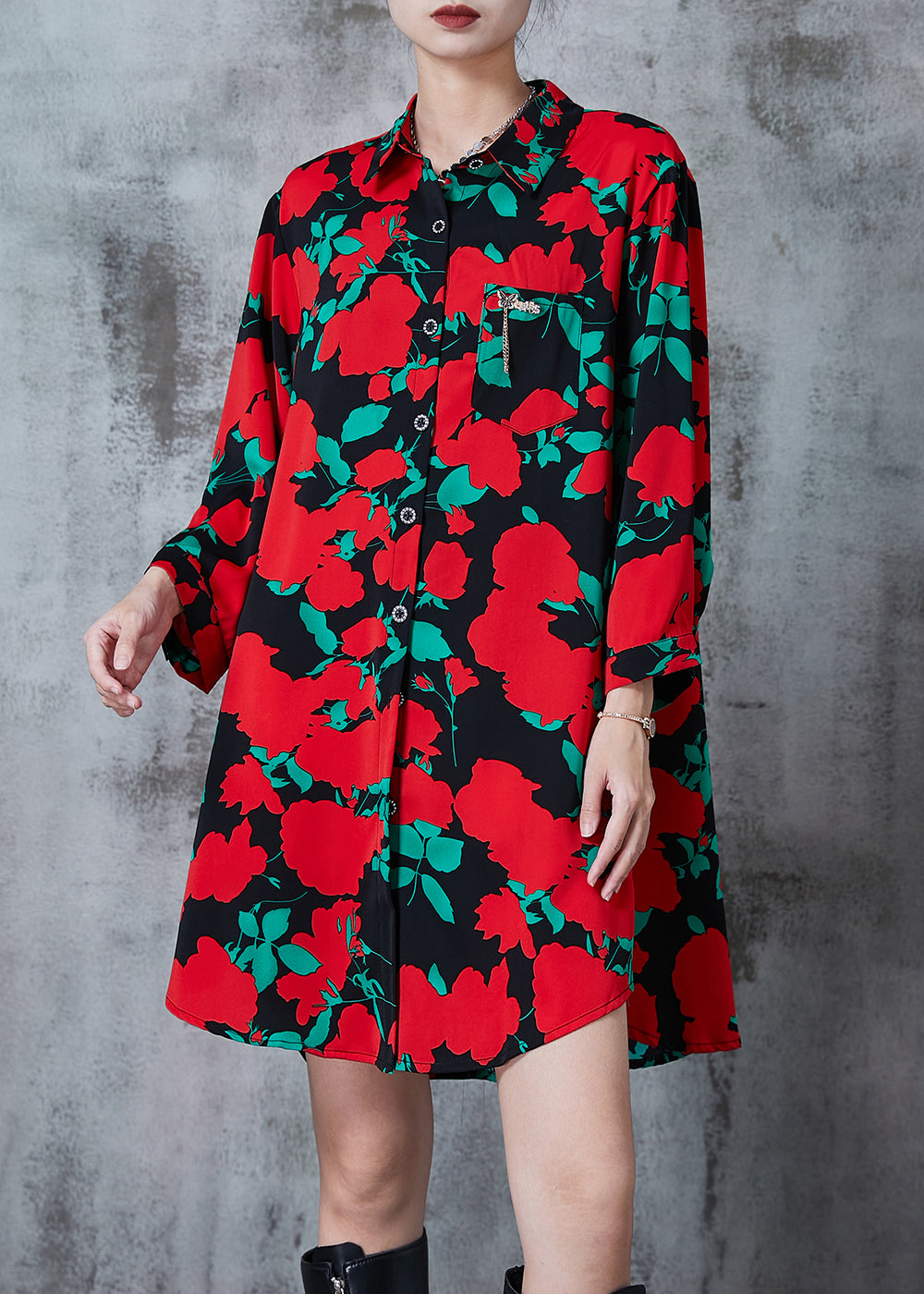 Art Red Oversized Print Comfortable Cotton Dress Summer