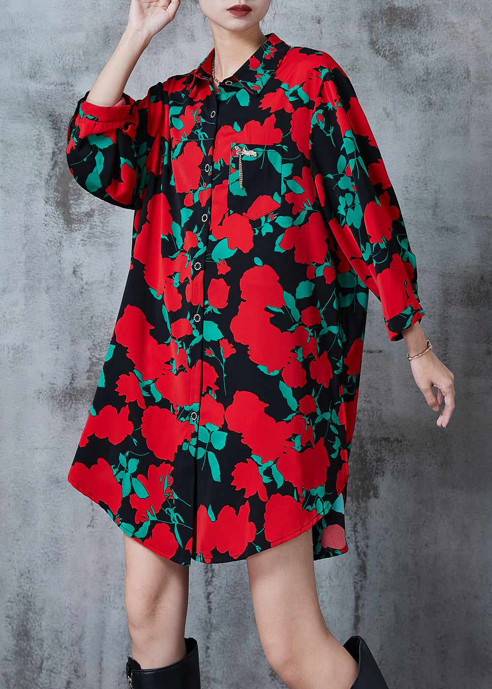 Art Red Oversized Print Comfortable Cotton Dress Summer