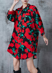 Art Red Oversized Print Comfortable Cotton Dress Summer