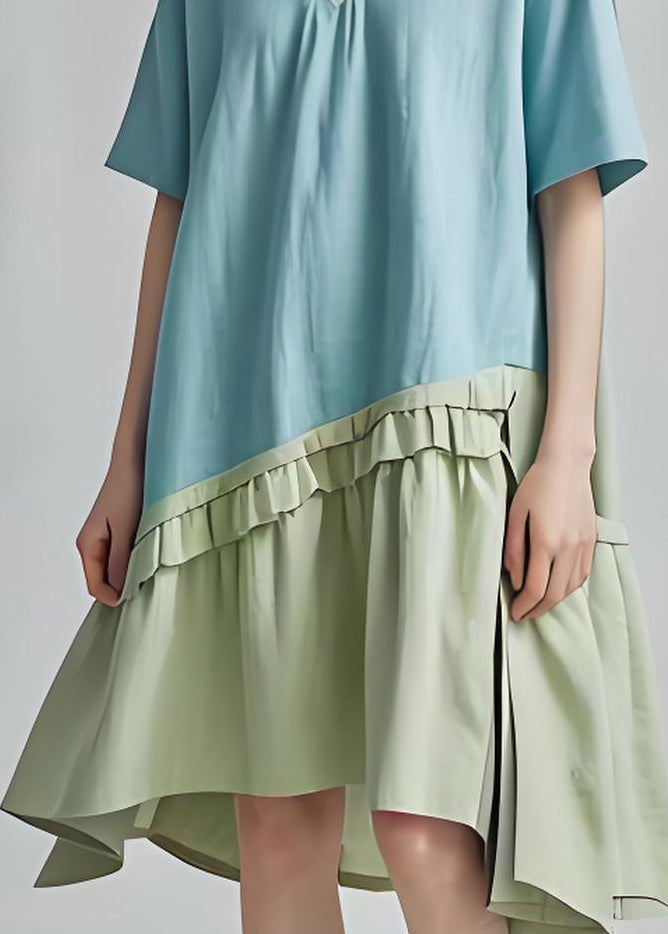 Art Sky Blue Oversized Patchwork Cotton Vacation Dresses Summer