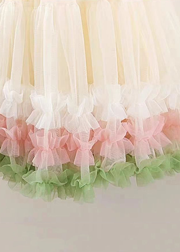 Beautiful Pink O-Neck Floral Tulle Girls Spaghetti Strap Dress Sleeveless