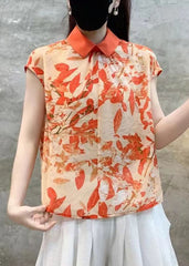 Beautiful Pink Peter Pan Collar Print Cotton Tops Summer