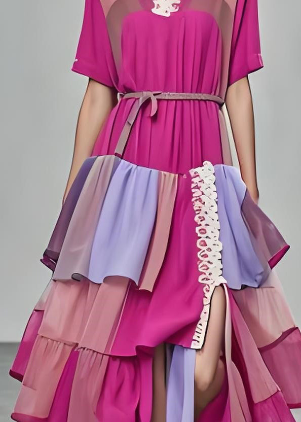 Beautiful Purple Layered Asymmetrical Patchwork Cotton Dresses Summer