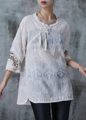 Beautiful White Tasseled Embroidered Cotton Top Summer