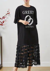 Black Patchwork Cotton Holiday Dress Hollow Out Summer