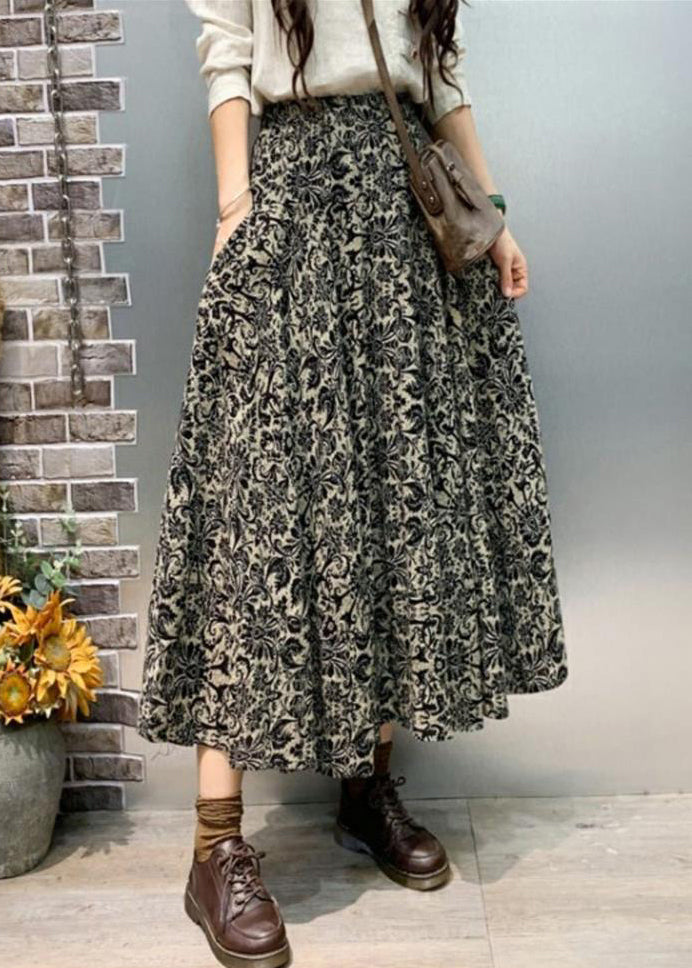 Black Print Loose Cotton Fall Skirts High Waist