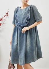 Bohemian Blue Ruffled Nail Bead Denim Dresses Summer