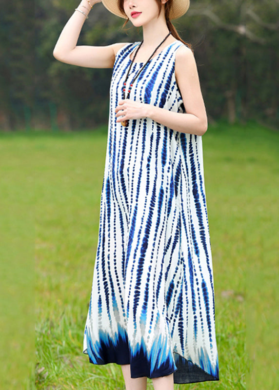 Bohemian Green O-Neck Striped Long Dress Summer