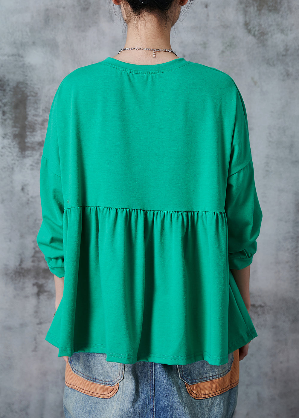 Bohemian Green Oversized Cotton Sweatshirts Top Fall