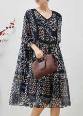 Bohemian Navy Oversized Print Chiffon Mid Dress Summer