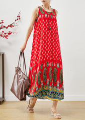 Bohemian Red Oversized Print Cotton Dress Summer