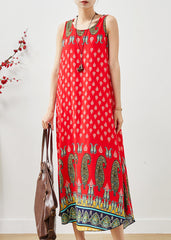 Bohemian Red Oversized Print Cotton Dress Summer