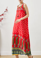 Bohemian Red Oversized Print Cotton Dress Summer