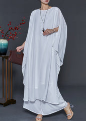 Bohemian White Oversized Chiffon Vacation Dresses Batwing Sleeve