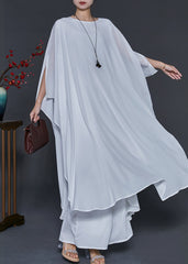 Bohemian White Oversized Chiffon Vacation Dresses Batwing Sleeve