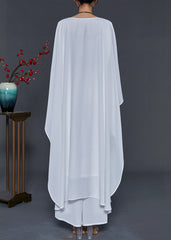 Bohemian White Oversized Chiffon Vacation Dresses Batwing Sleeve