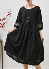 Boho Black Embroidered Oversized Robe Dresses Bracelet Sleeve