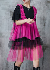 Boho Black Oversized Patchwork Layered Tulle Vacation Dress Summer