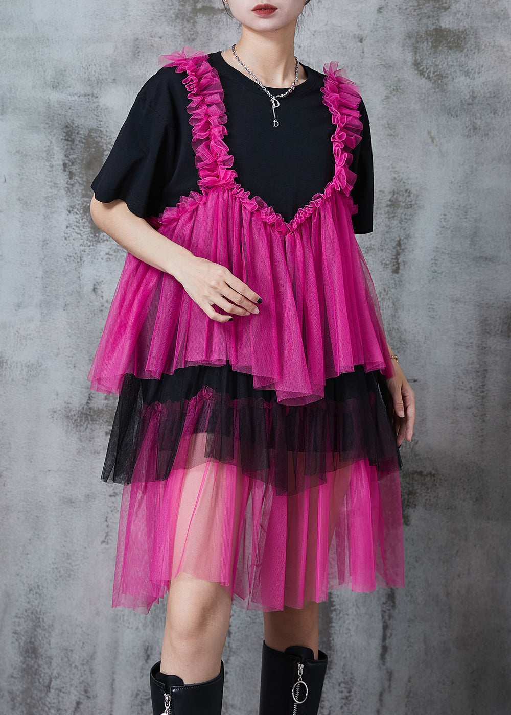 Boho Black Oversized Patchwork Layered Tulle Vacation Dress Summer