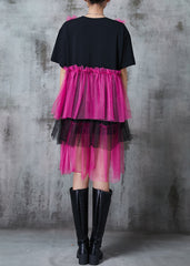 Boho Black Oversized Patchwork Layered Tulle Vacation Dress Summer