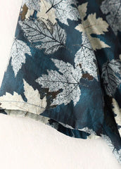 Boho Blue V Neck Print Tie Waist Cotton Dress Summer