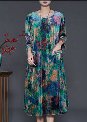 Boho Green Oversized Tie Dye Silk Velvet Dresses Summer