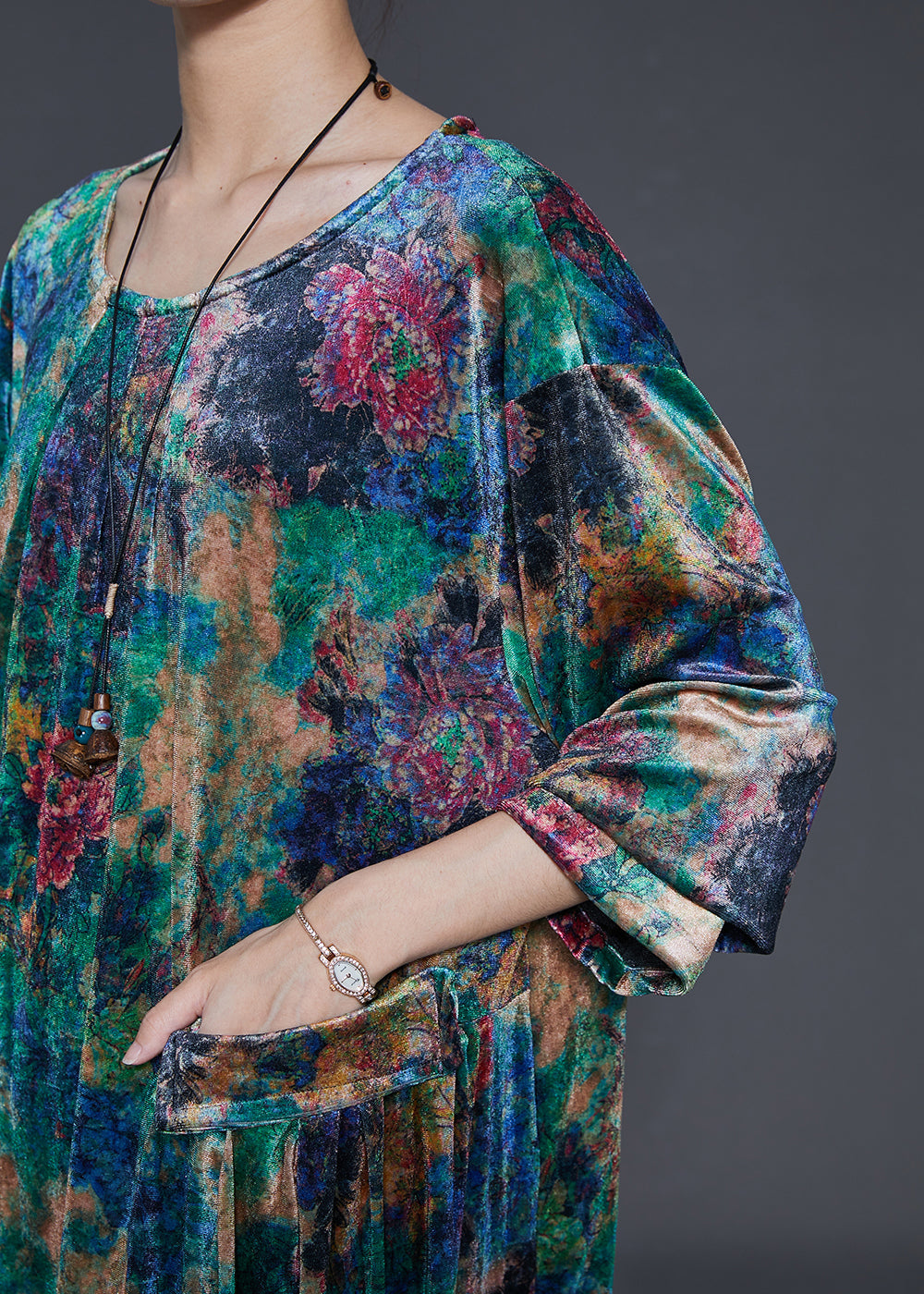 Boho Green Oversized Tie Dye Silk Velvet Dresses Summer