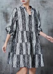 Boho Grey V Neck Print Chiffon Mid Dresses Summer