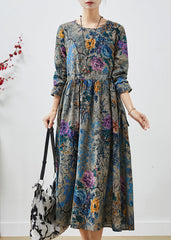 Boho Peacock Blue Cinched Print Cotton Dress Spring