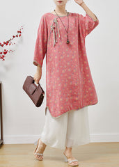 Boho Pink Tasseled Print Cotton Long Dress Spring