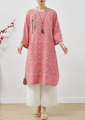 Boho Pink Tasseled Print Cotton Long Dress Spring