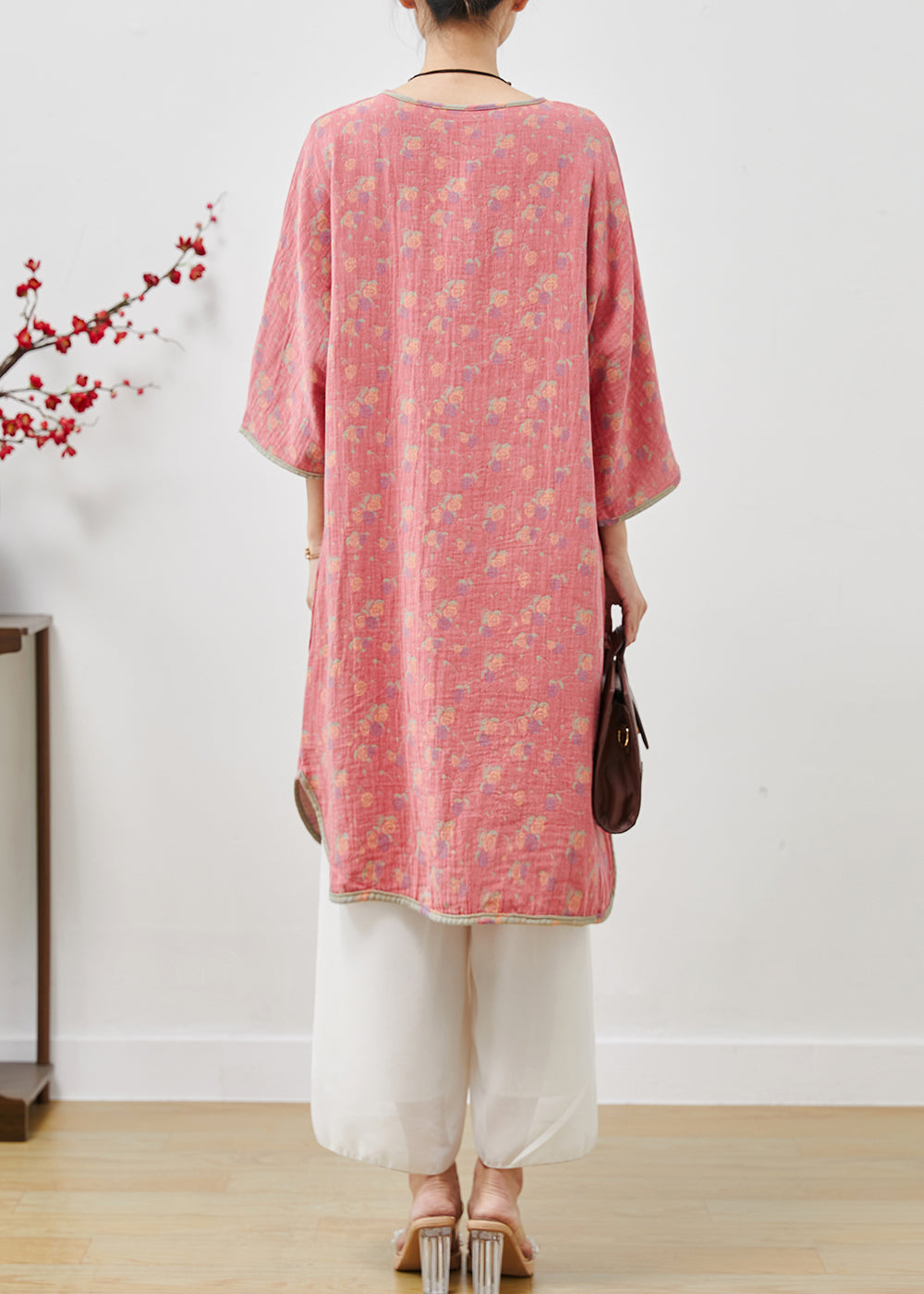 Boho Pink Tasseled Print Cotton Long Dress Spring