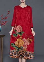 Boho Red Tasseled Print Silk Oriental Dresses Summer