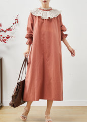 Boutique Brick Red Peter Pan Collar Cotton Robe Dresses Spring