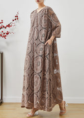 Boutique Brown Oversized Hollow Out Lace Maxi Dresses Summer