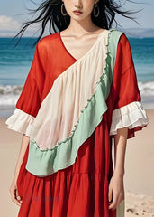 Boutique Colorblock Ruffled Patchwork Cotton Dresses Summer