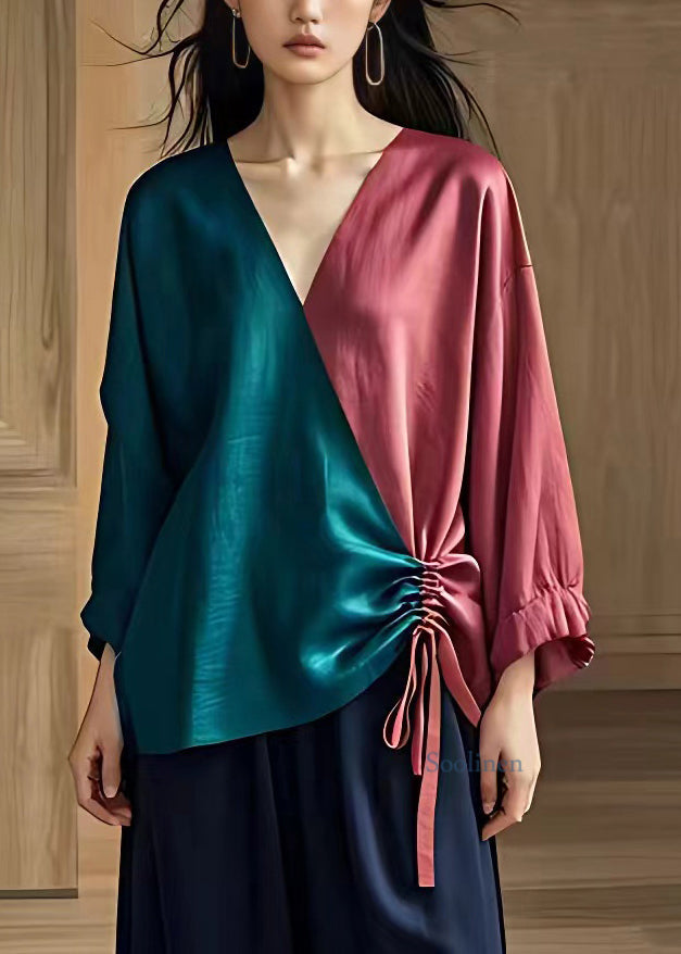 Boutique Colorblock Tie Waist Top Long Sleeve