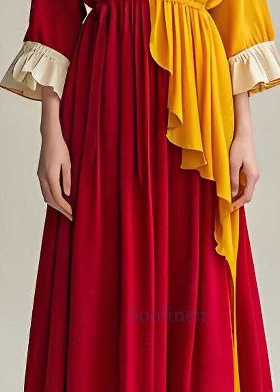 Boutique Colorblock V Neck Asymmetrical Patchwork Cotton Dresses Summer