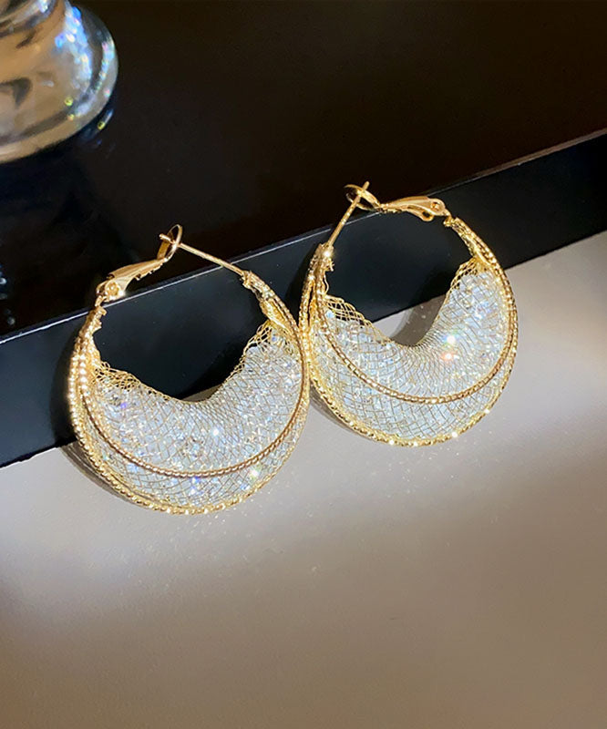 Boutique Gold Copper Alloy Crystal Nets Hoop Earrings