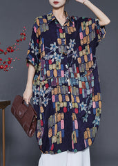 Boutique Navy Oversized Print Chiffon Shirt Dresses Summer