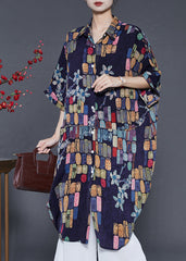 Boutique Navy Oversized Print Chiffon Shirt Dresses Summer