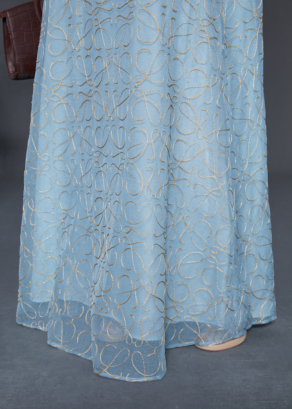 Boutique Sky Blue Embroidered Tulle Ankle Dress Summer