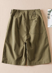 Casual Army Green Pockets High Waist Cotton Shorts Summer