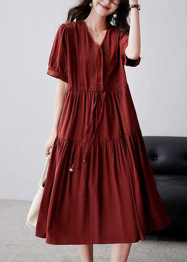 Casual Mulberry Cinched Embroidered Cotton Dress Summer