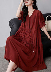 Casual Mulberry Cinched Embroidered Cotton Dress Summer